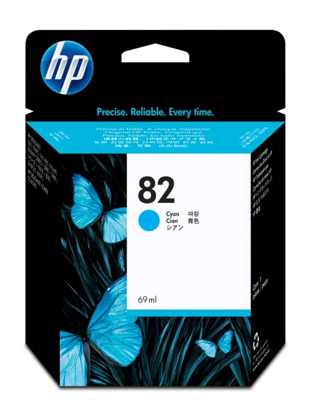 Bläckpatron HP No82 C4911AE Cyan med blå fjärilar på förpackningen