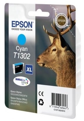 Bläckpatron Epson T1302 Cyan med bild av älg och Epson-logga