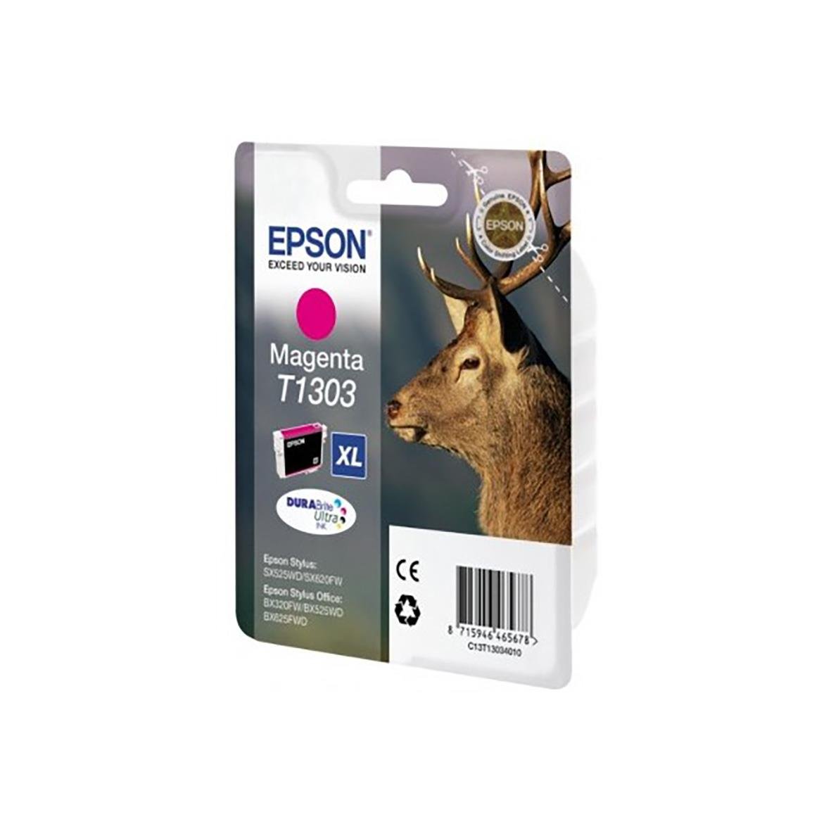 Epson bläckpatron Magenta T1303 för skrivare, förpackning med bild av en get