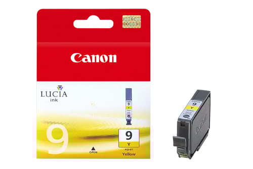 Gul bläckpatron Canon PGI-9Y 1037B001 i förpackning och separat patron
