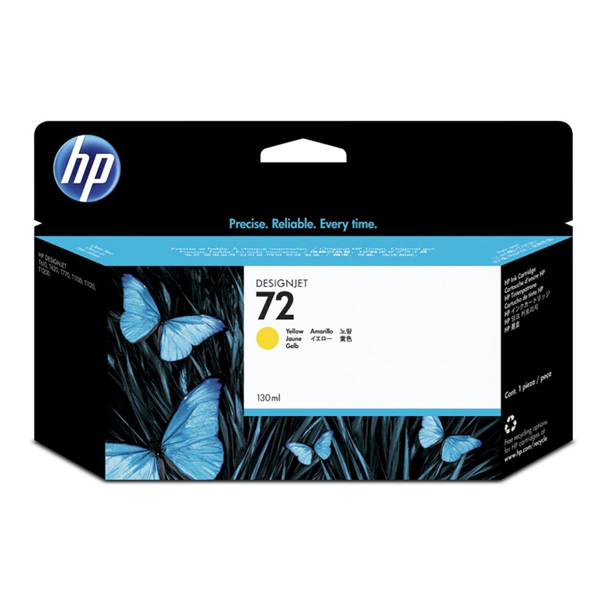 HP No72 gul bläckpatron 130ml C9373A med blå fjärilar på förpackningen