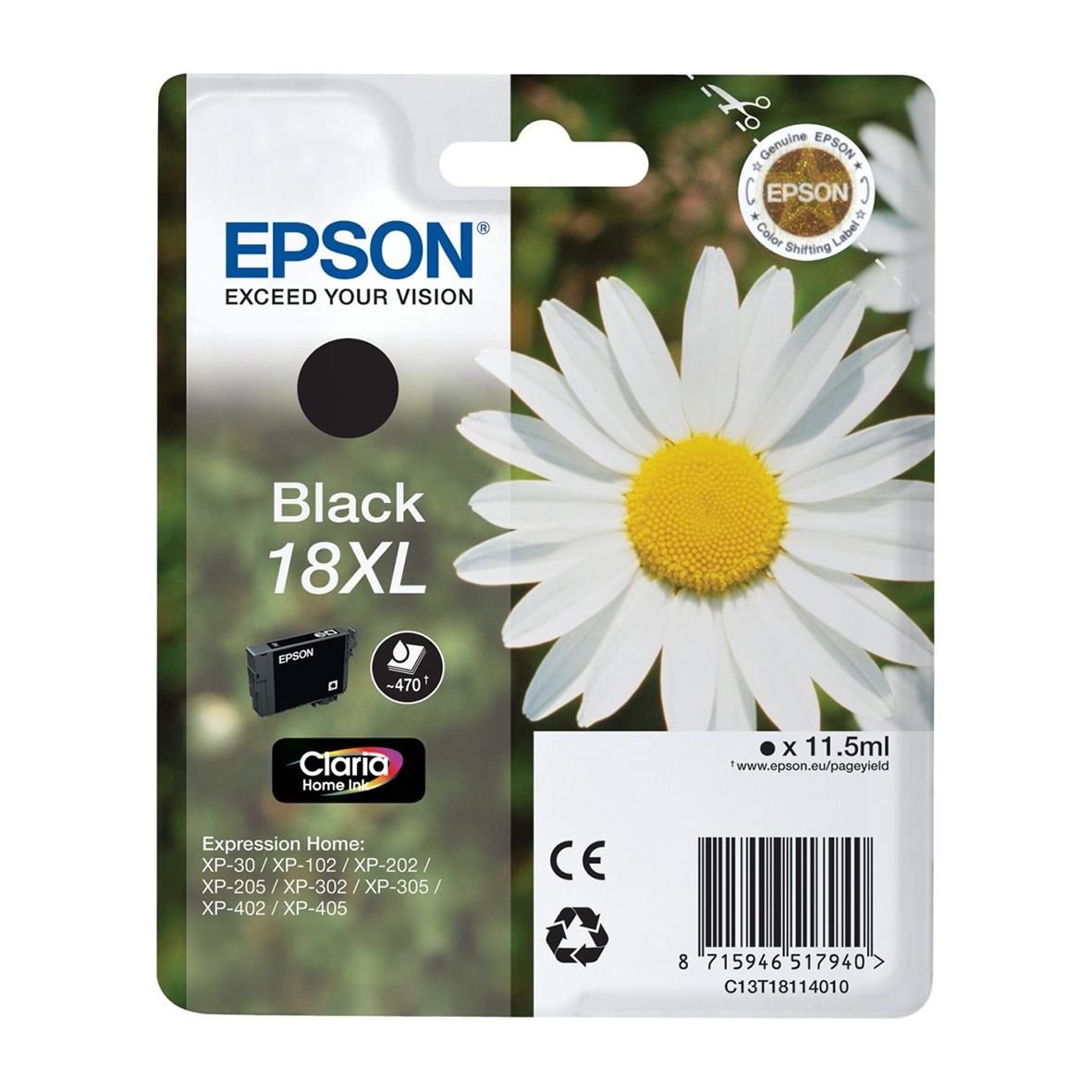 Bläckpatron Epson T1811 C13T18114010 Svart 26010906