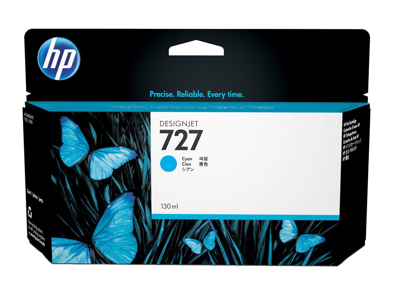 Bläckpatron HP 727 130ml B3P19A Cyan med blå fjärilar på förpackningen