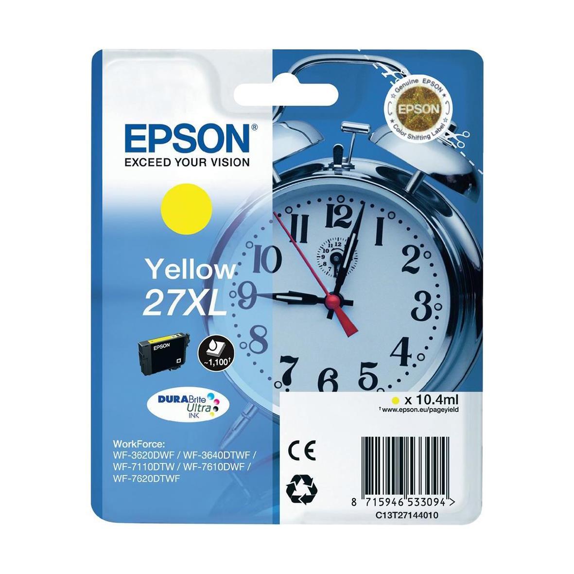 Gult bläckpatron Epson C13T27144010 för skrivare, 27XL, 10.4 ml