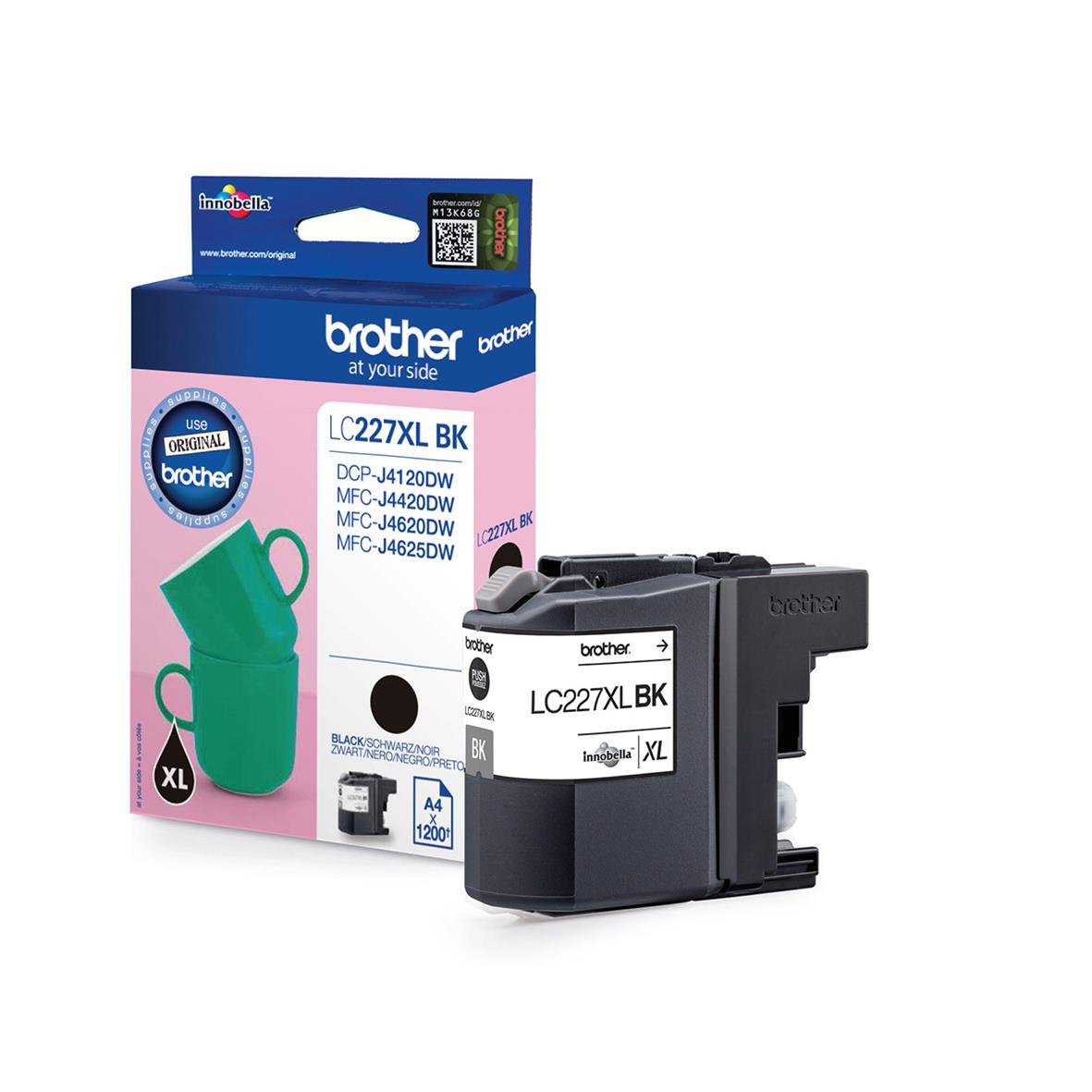 Svart bläckpatron Brother LC227XLBK i förpackning