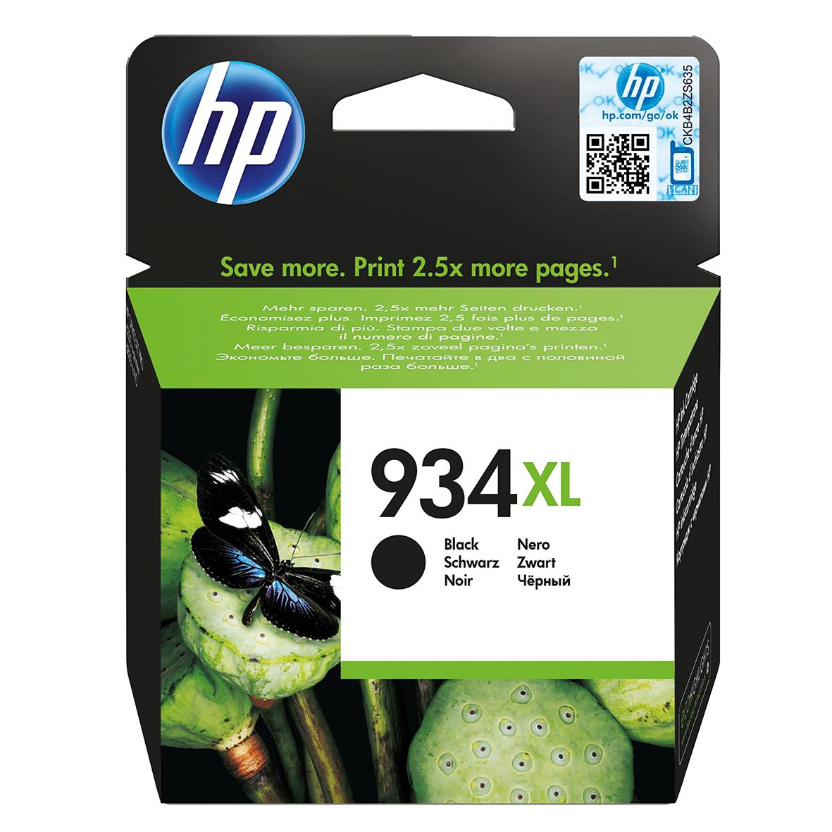 HP 934XL svart bläckpatron för hög utskriftskapacitet, 1000 sidor, för HP skrivare