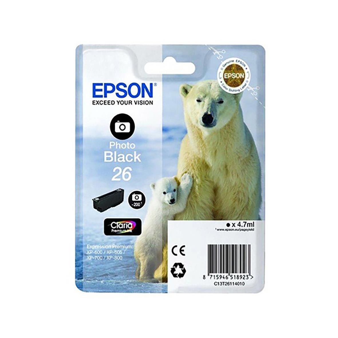 Epson bläckpatron C13T26114010 svart med bild på en stor och en liten polarälg