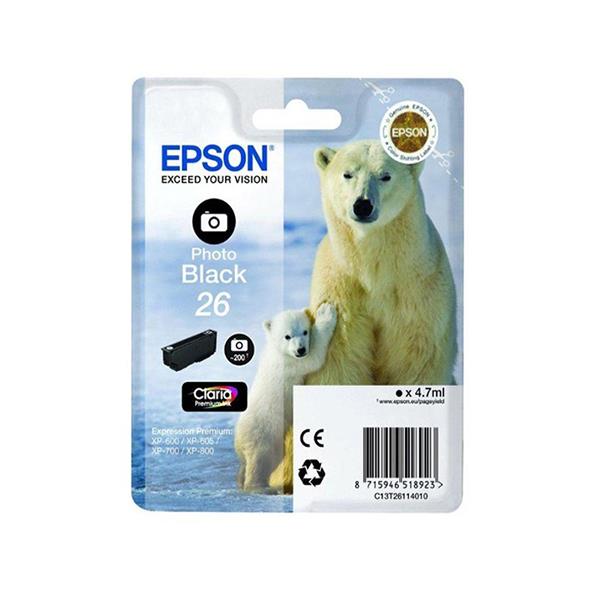 Epson bläckpatron C13T26114010 svart med bild på en stor och en liten polarälg