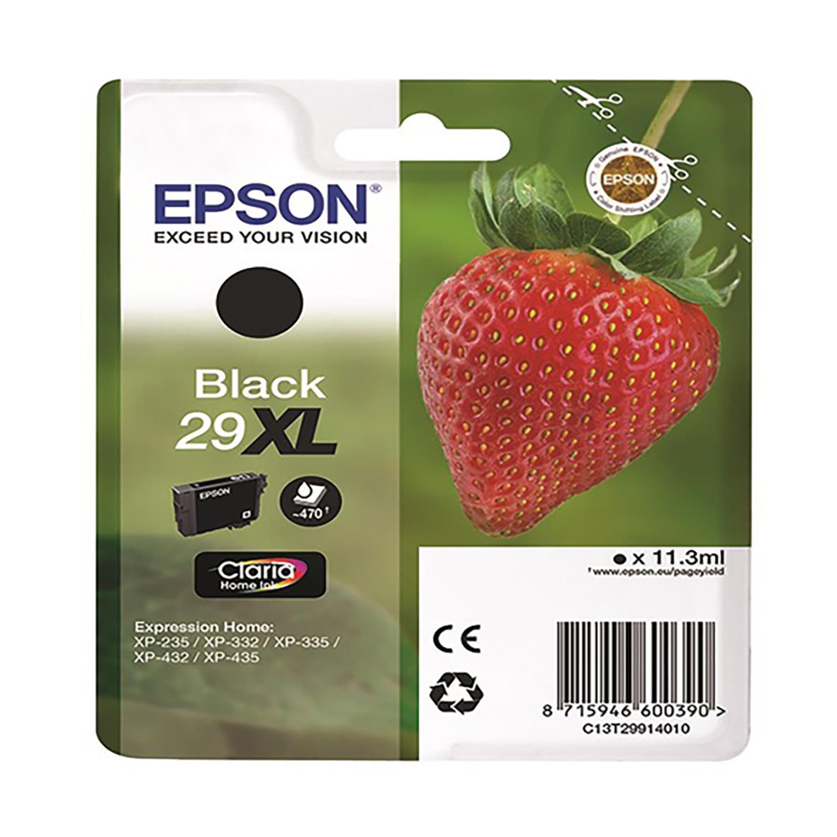 Bläckpatron Epson 29XL Svart med bild av jordgubbe och Epson-logga