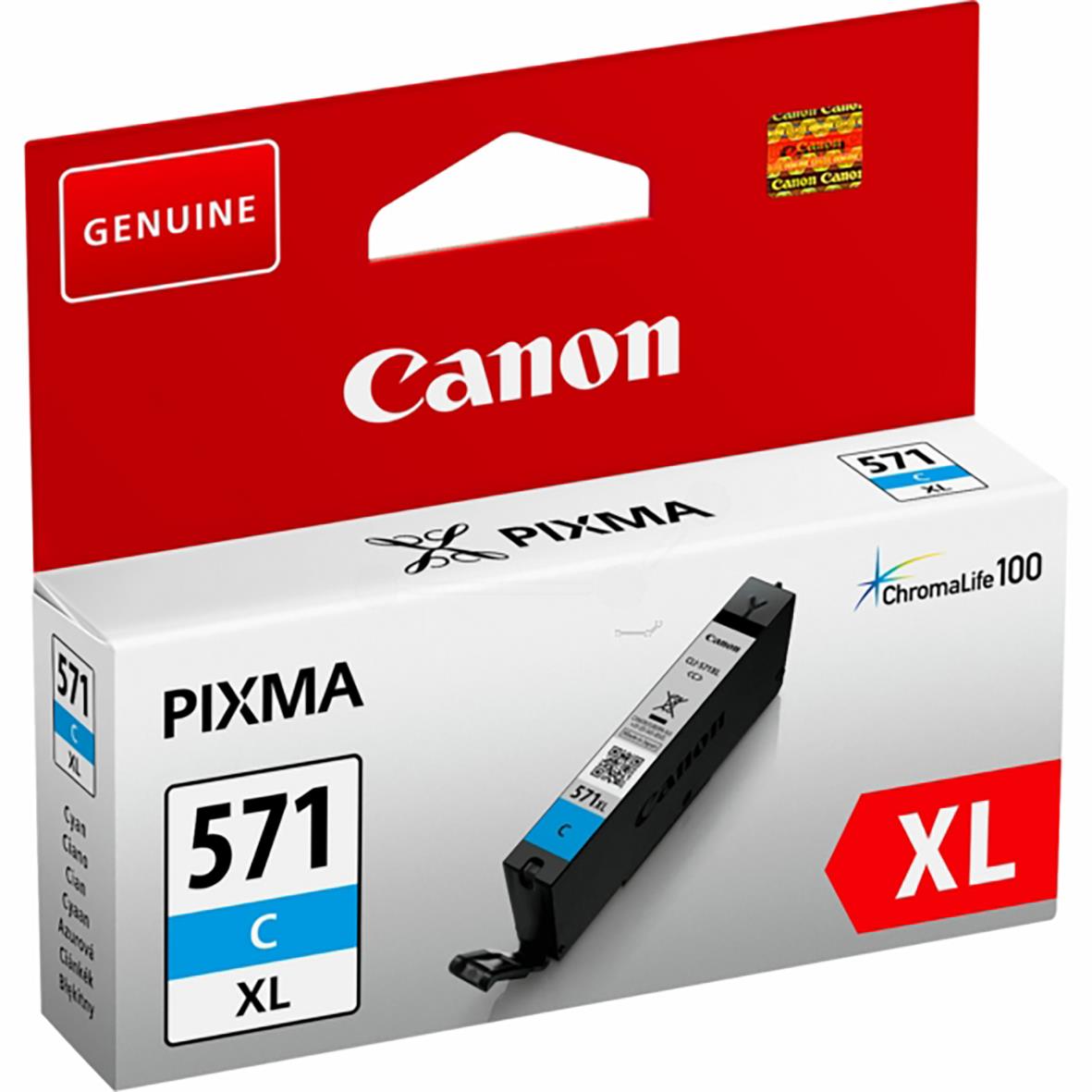 Bläckpatron Canon CLI-571XL Cyan, för PIXMA skrivare, XL storlek, förpackning
