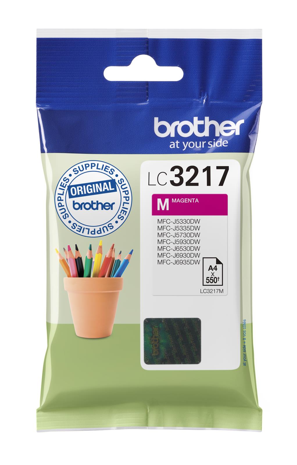 Brother bläckpatron LC3217M magenta för 550 sidor i förpackning