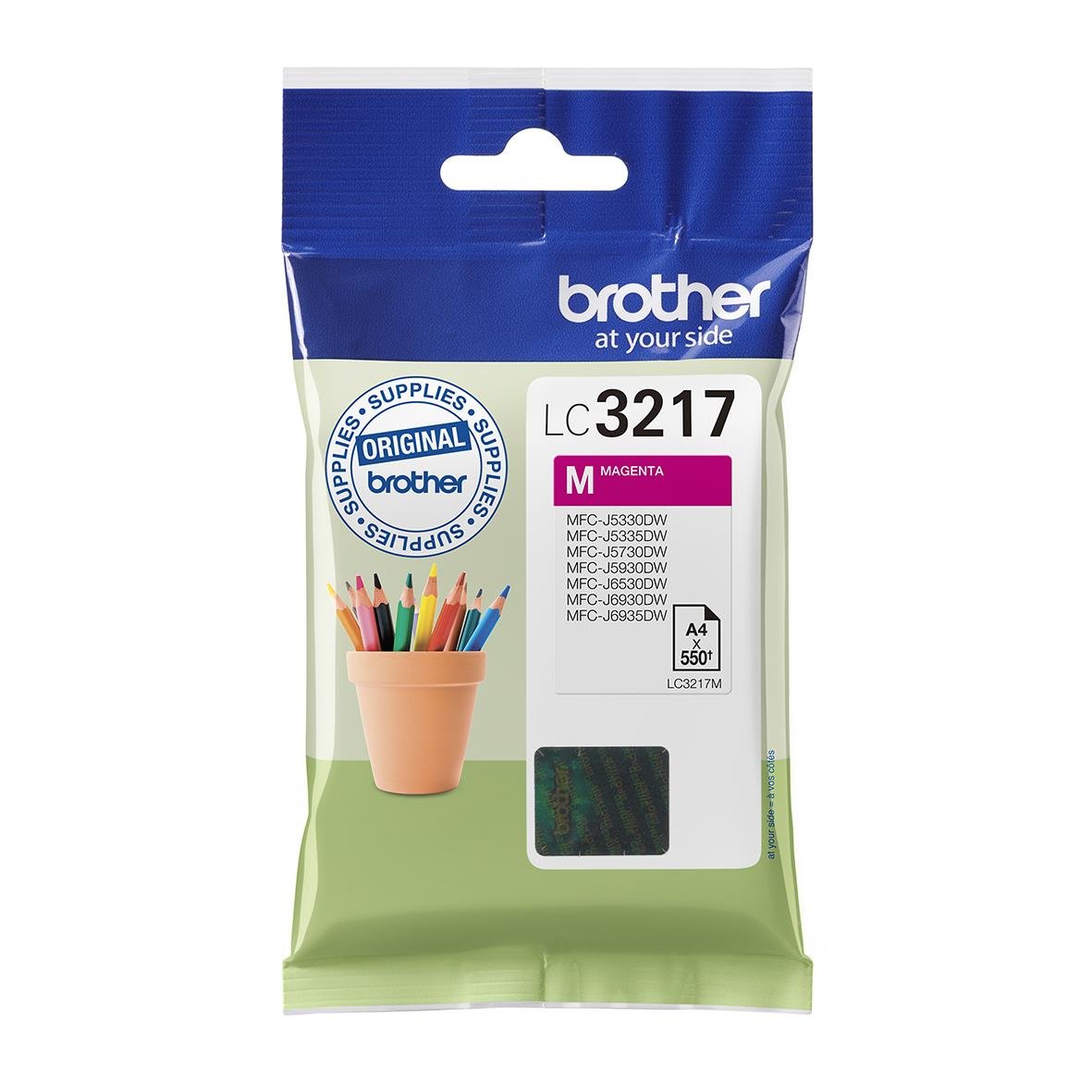 Brother bläckpatron LC3217M magenta för 550 sidor i förpackning