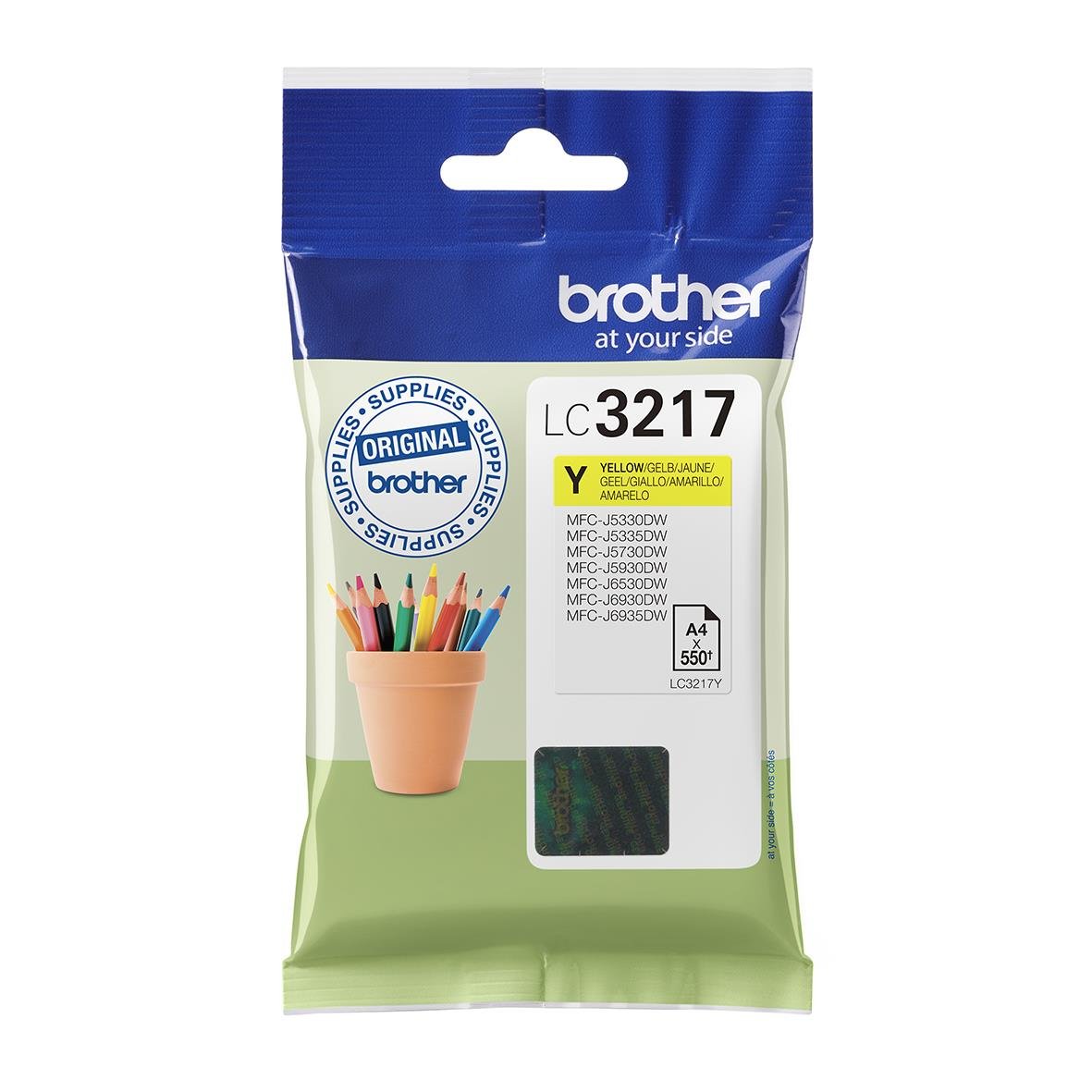 Gult bläckpatron Brother LC3217Y för skrivare, 550 sidor
