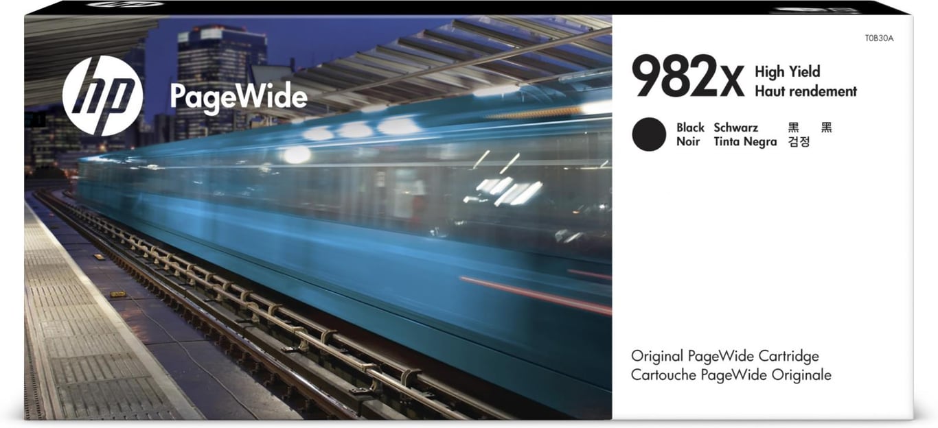 HP 982X svart bläckpatron för 20000 sidor, T0B30A, på ett tåg