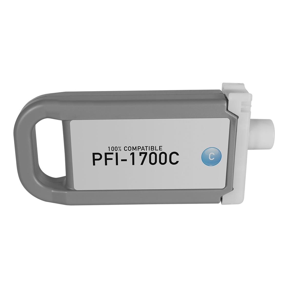 Bläckpatron PFI-1700 Cyan i grå behållare med vit etikett och blå cirkel