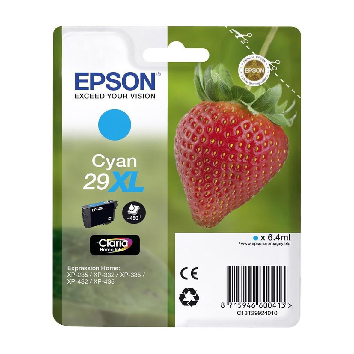 Bläckpatron Epson 29XL Cyan med bild av jordgubbe och bläckpatron