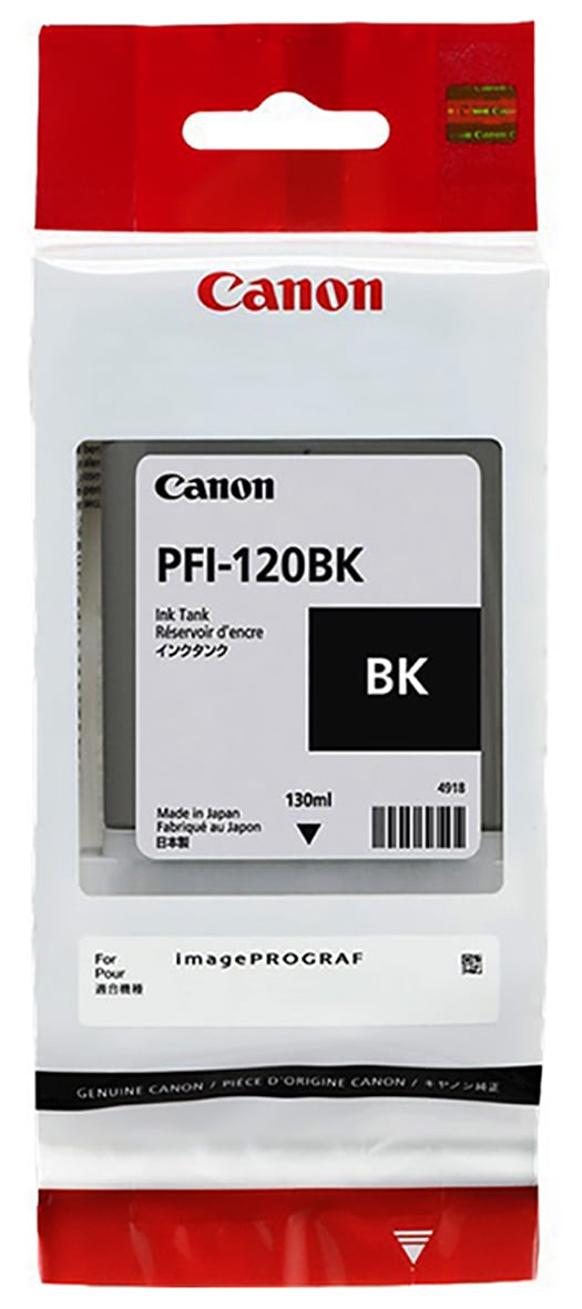 Svart bläckpatron Canon PFI-120BK 130ml i förpackning