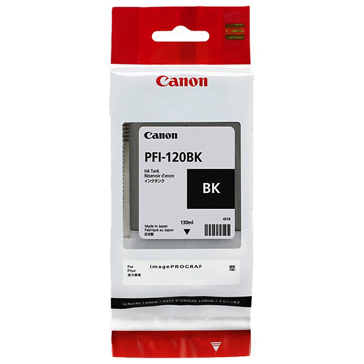 Svart bläckpatron Canon PFI-120BK 130ml i förpackning
