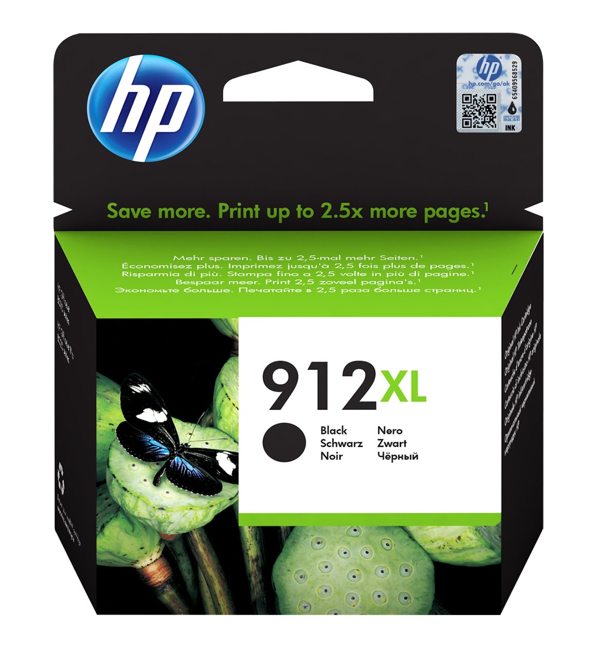 HP 912XL svart bläckpatron för 825 sidor, förpackning med grönt och svart design