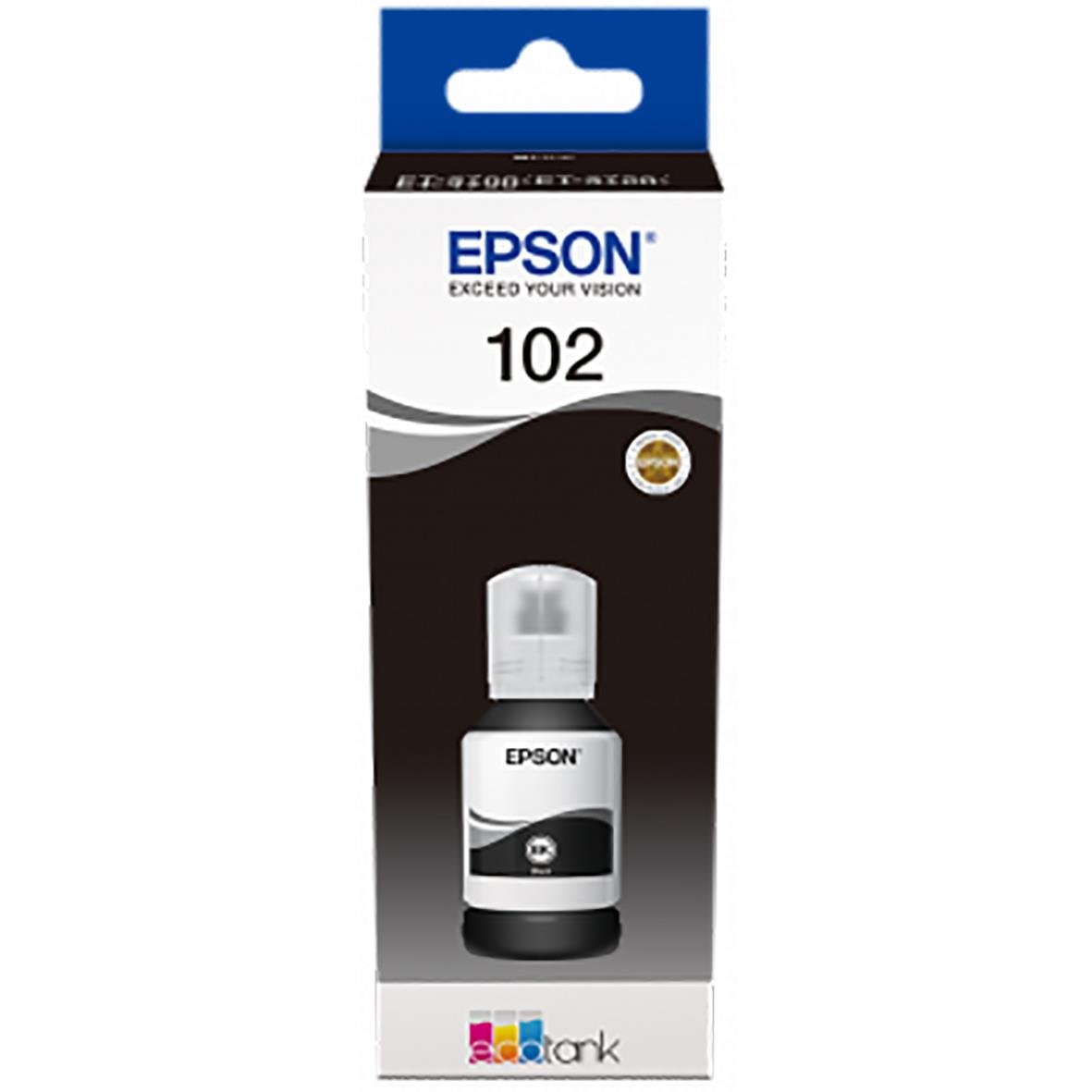 Epson T102 svart bläckrefill för 7500 sidor i förpackning