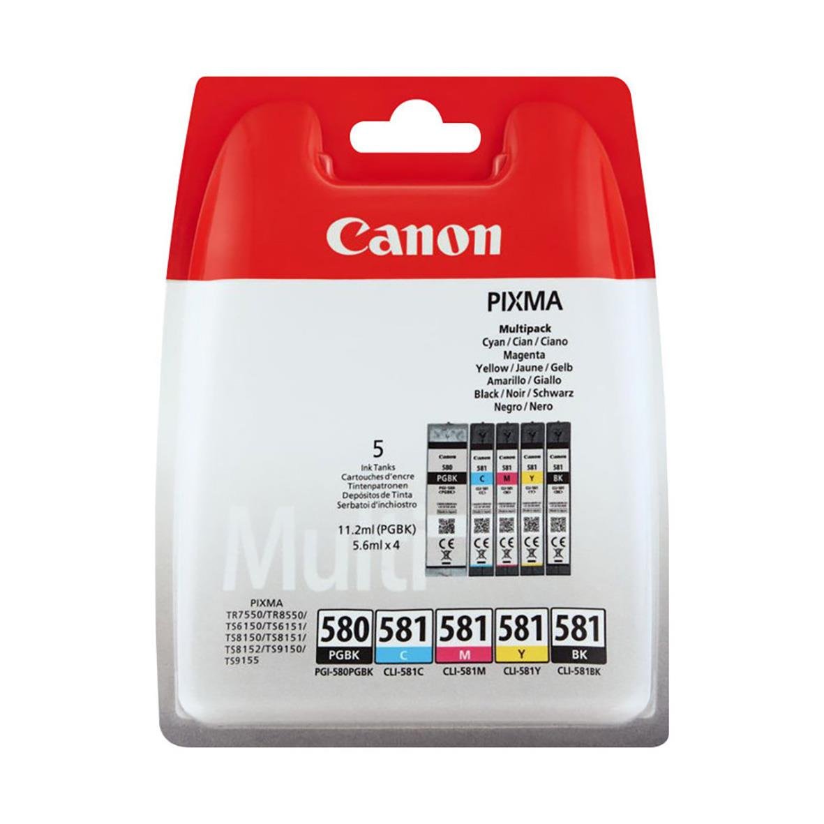 Canon PGI580/CLI581 multipack bläckpatroner i rött, gult, blått, svart och magenta