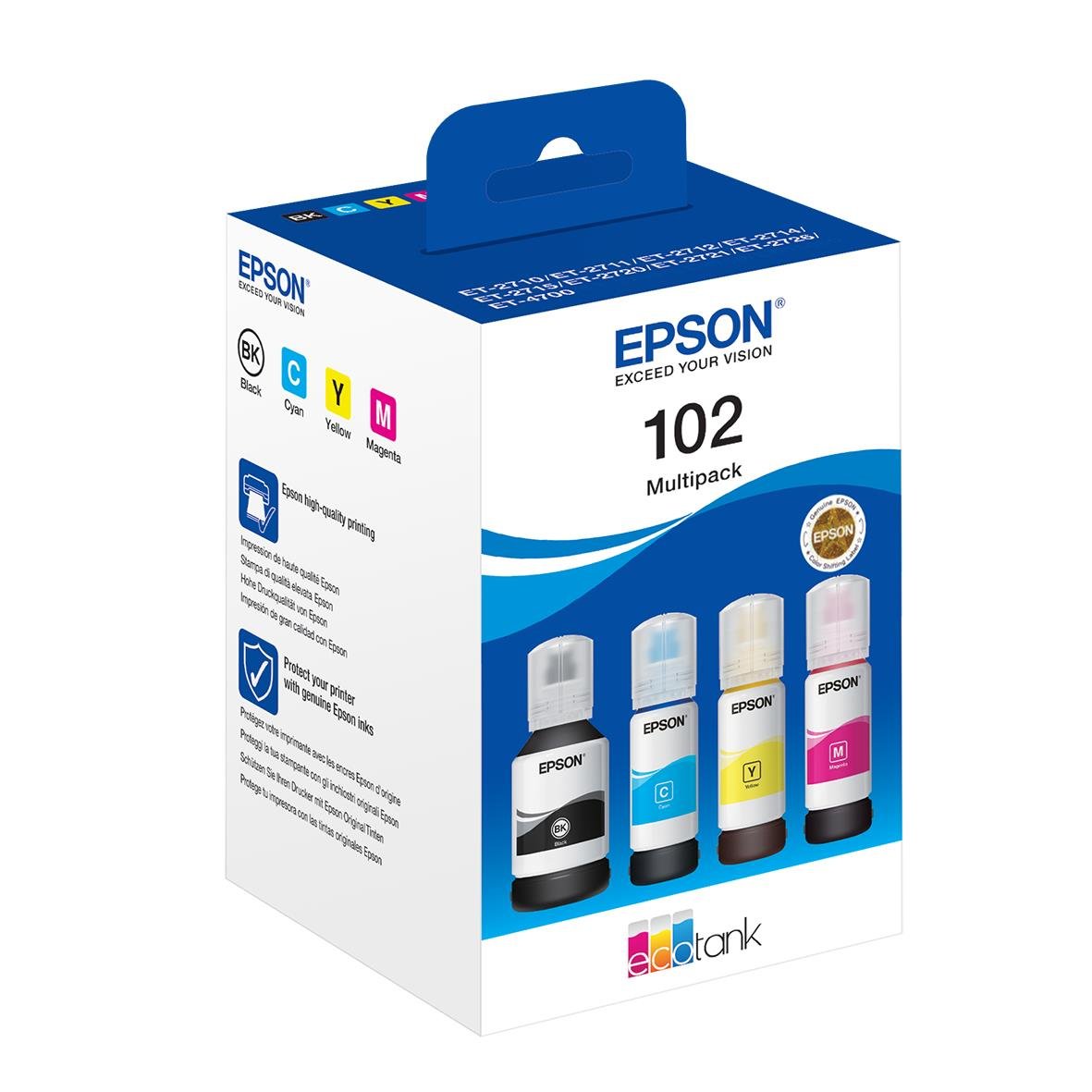 Epson T102 multipack bläckpatron med fyra färger i förpackning