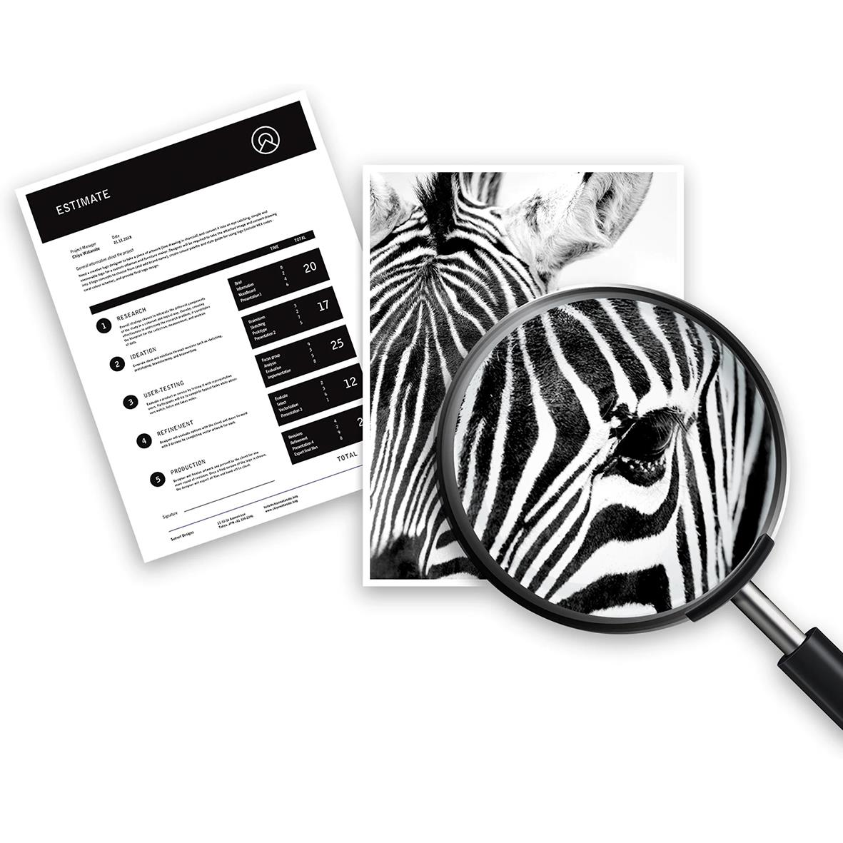 Svart bläckpatron HP 771C DJZ6200 775ml med zebra-illustration och förstoringsglas