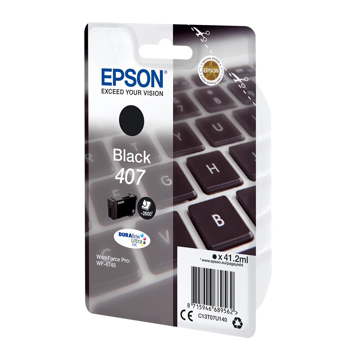 Epson bläckpatron svart för WF407, 41.2 ml, för skrivare