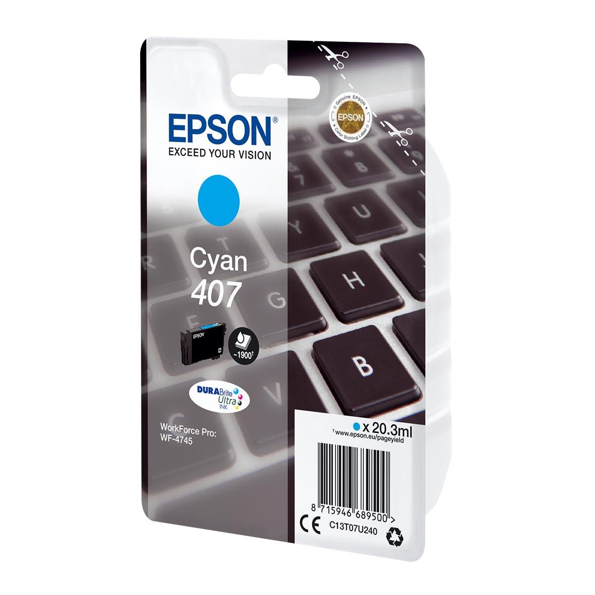 Epson cyan bläckpatron för WF407, 20,3 ml, för skrivare