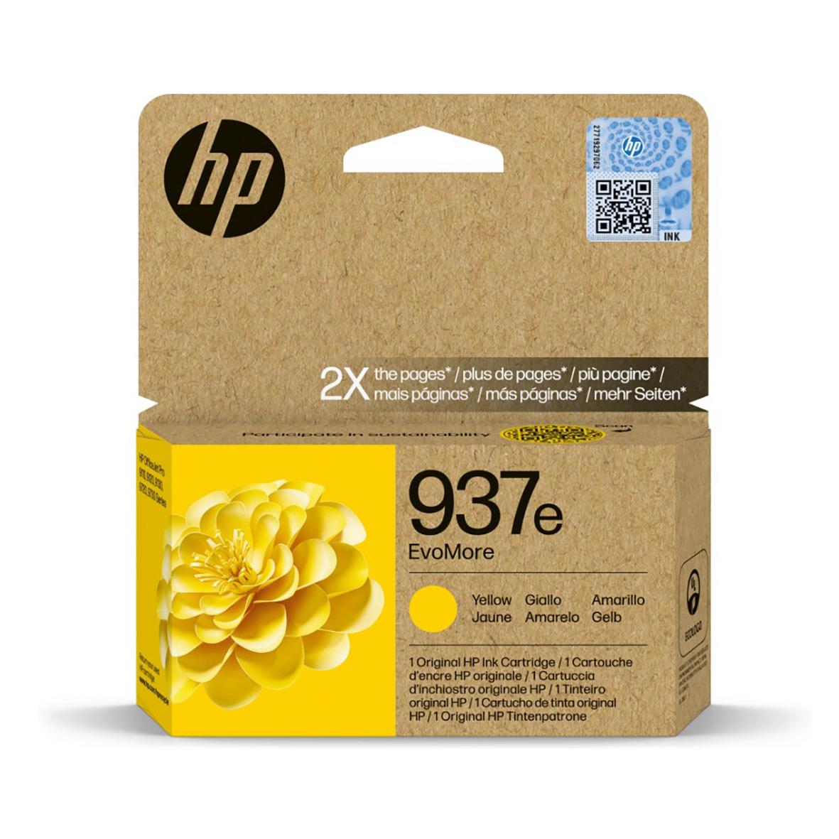 Gul HP 937e EvoMore bläckpatron för skrivare, 1650 sidor, förpackning