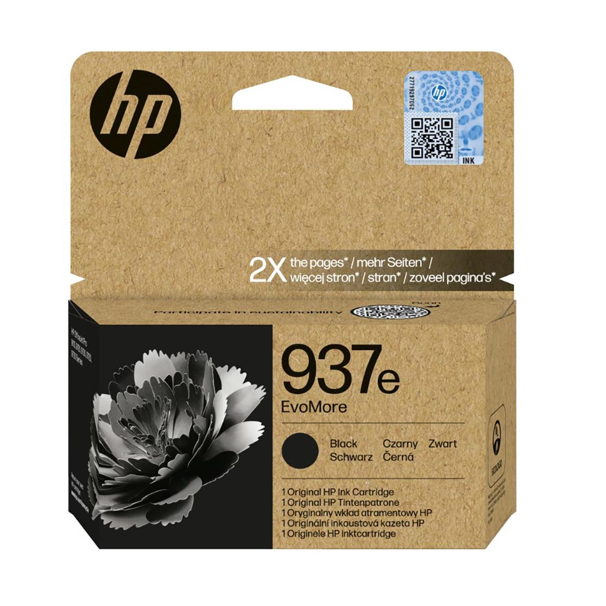 HP 937e EvoMore svart bläckpatron för 2500 sidor i originalförpackning