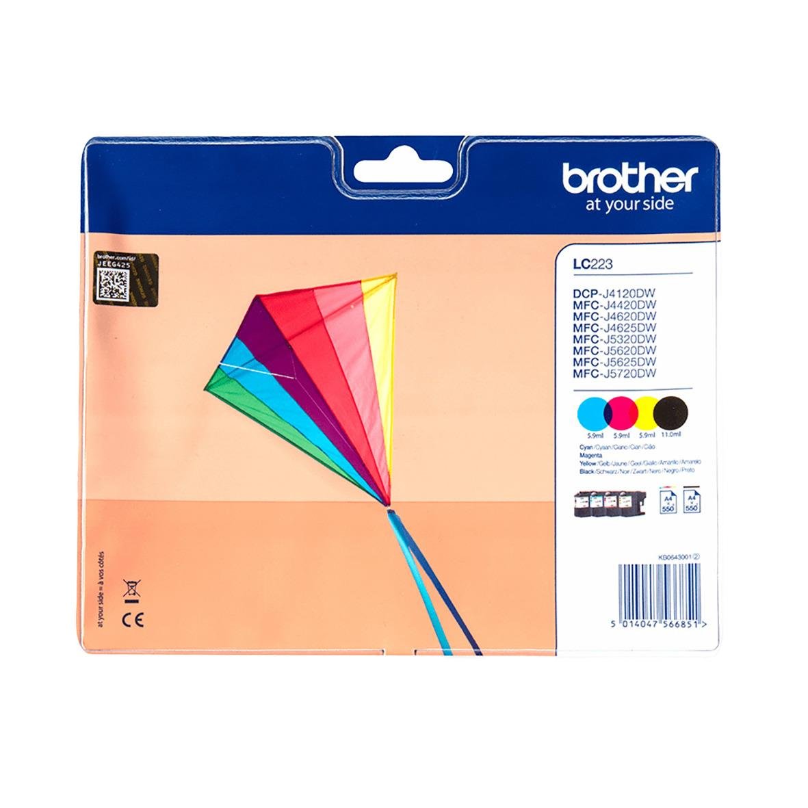 Brother CMYK bläckpatron Valuepack LC223VALBP med cyan, magenta, gul och svart färg