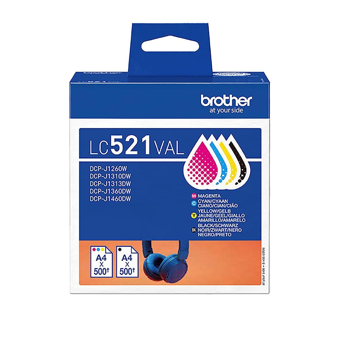 Bläckpatron Brother Multipack LC521VAL med magenta, cyan, gul och svart bläck