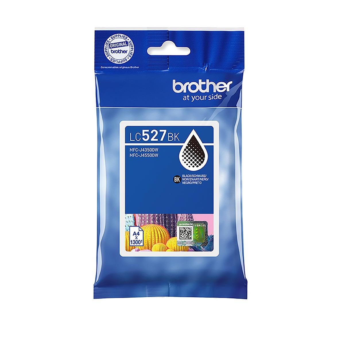 Svart bläckpatron Brother 1300sid LC527BK i blå förpackning