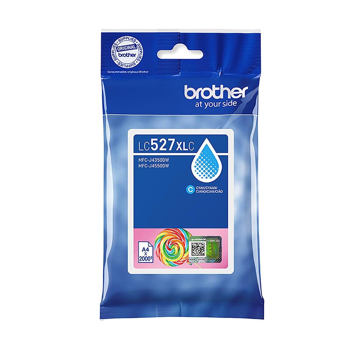 Bläckpatron Brother 2000sid LC527XLC Cyan i blå förpackning