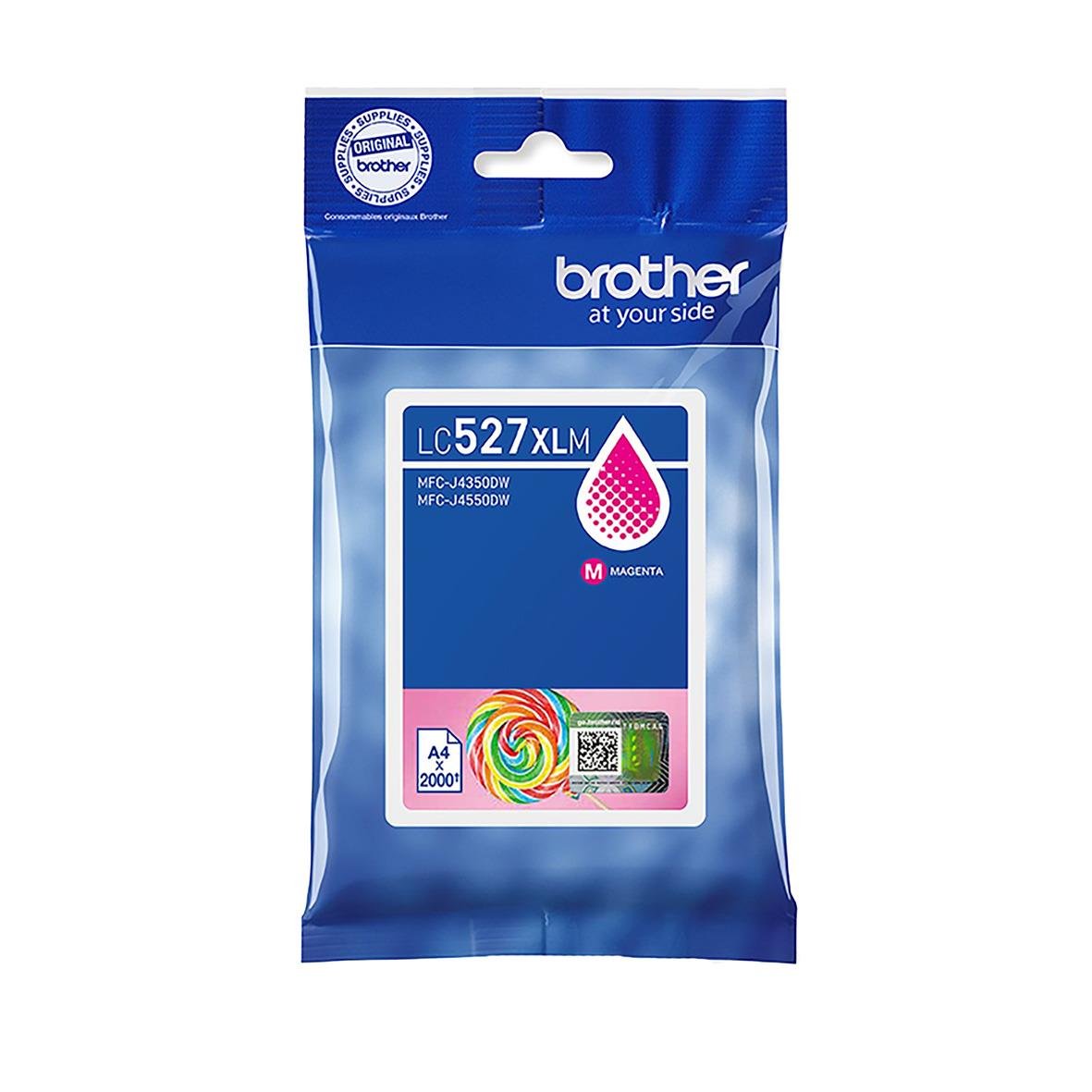 Magenta bläckpatron Brother LC527XLM för skrivare i blå förpackning