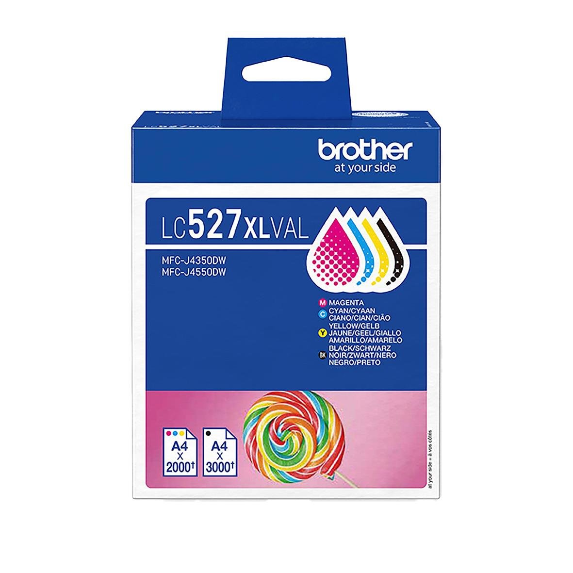 Brother multipack bläckpatron LC527XLVAL med magenta, cyan, gul och svart färg för A4 utskrifter