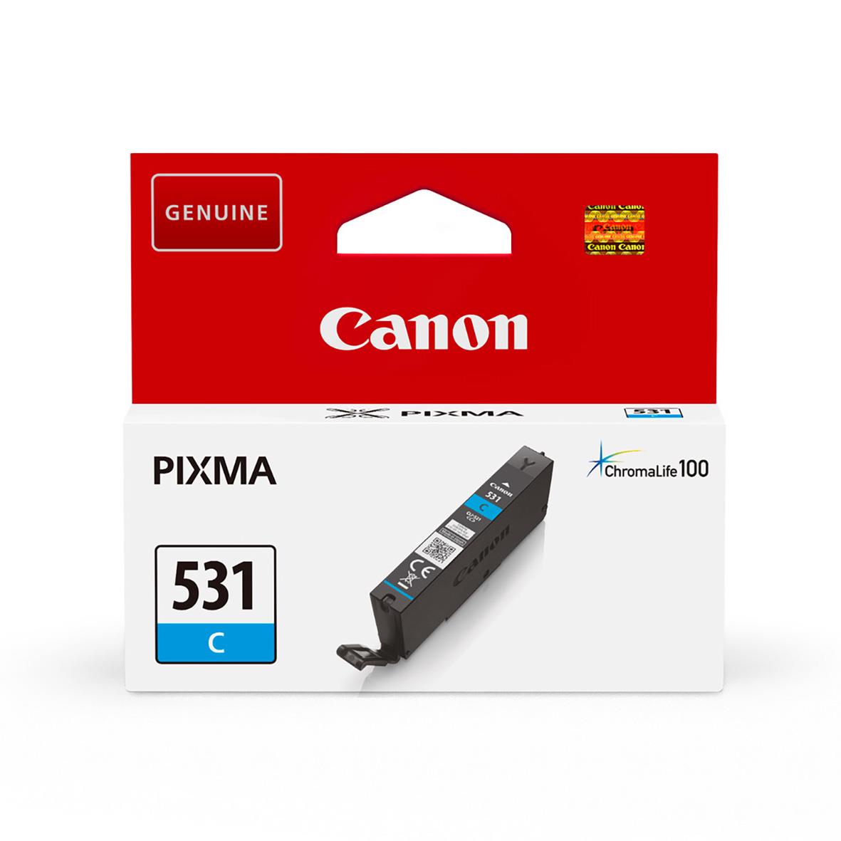 Bläckpatron Canon CLI-531 Cyan i originalförpackning med röd och vit design