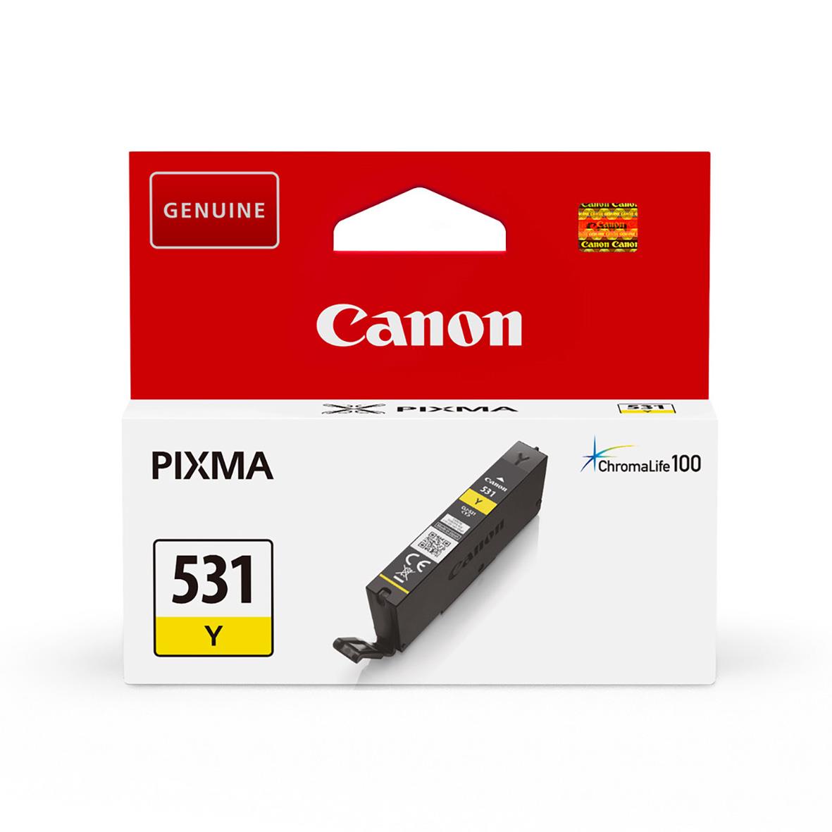 Gul bläckpatron Canon CLI-531 för PIXMA skrivare i originalförpackning