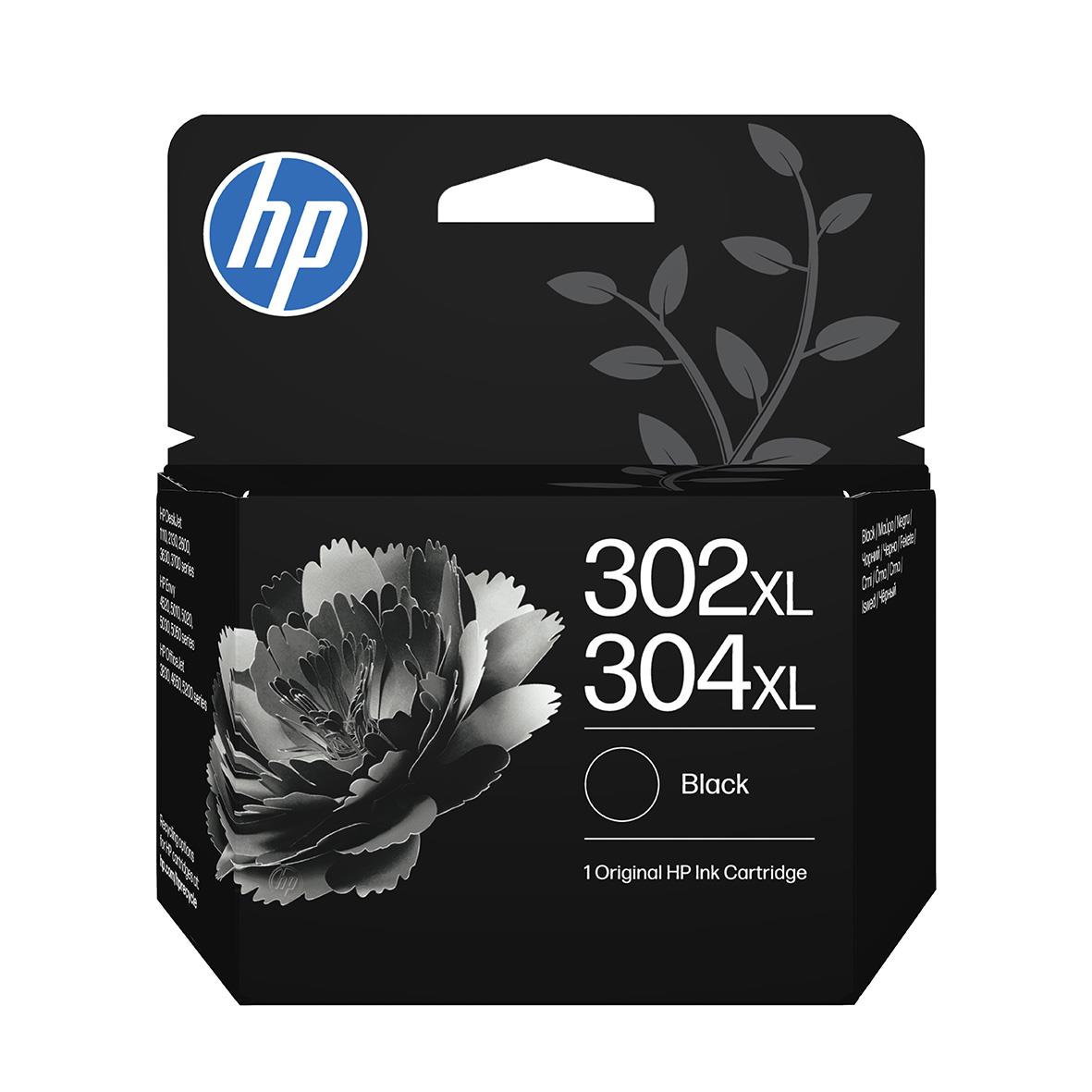 HP bläckpatron 302XL/304XL svart med blomsterdesign på förpackningen