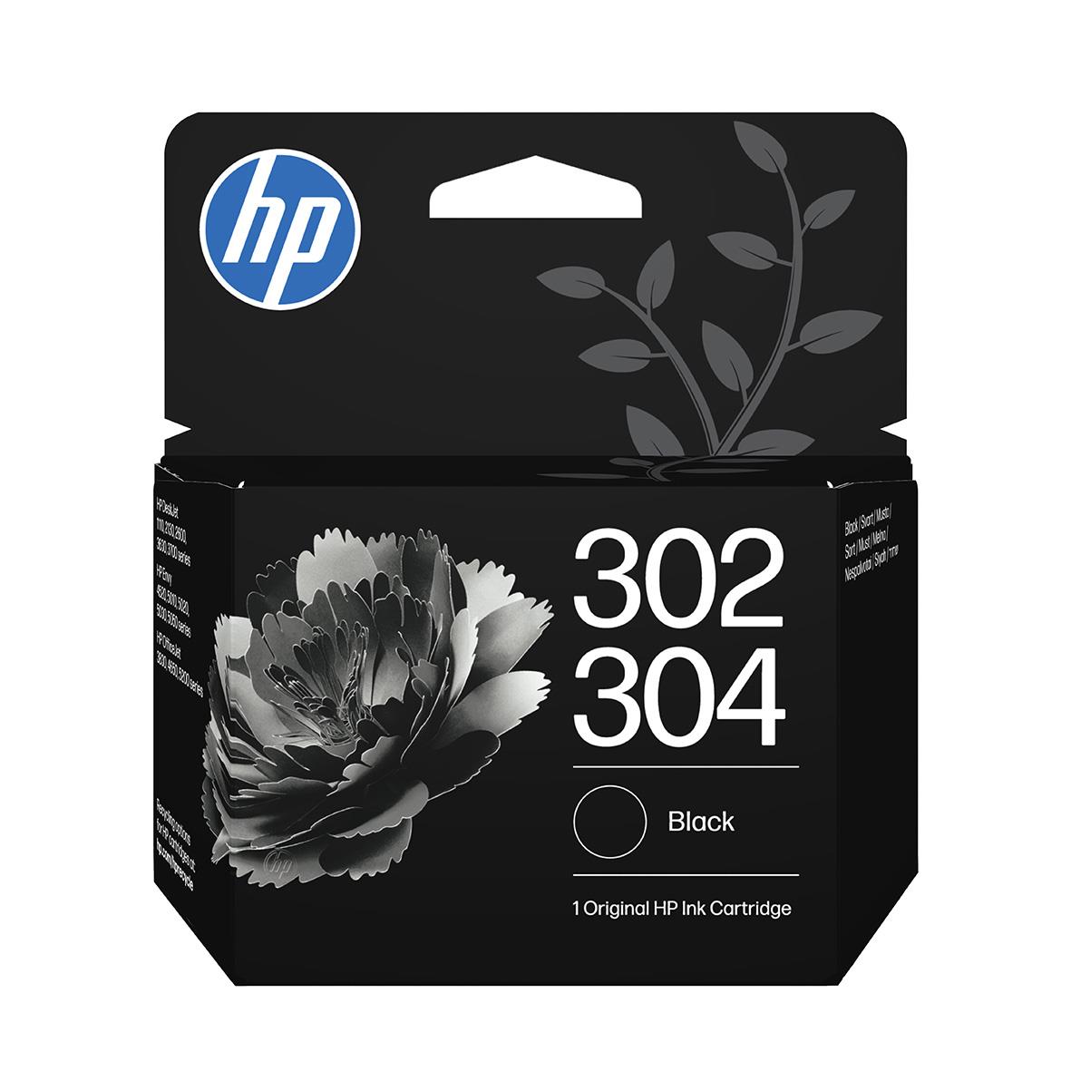 HP bläckpatron No302/304 svart med blomsterdesign på förpackningen