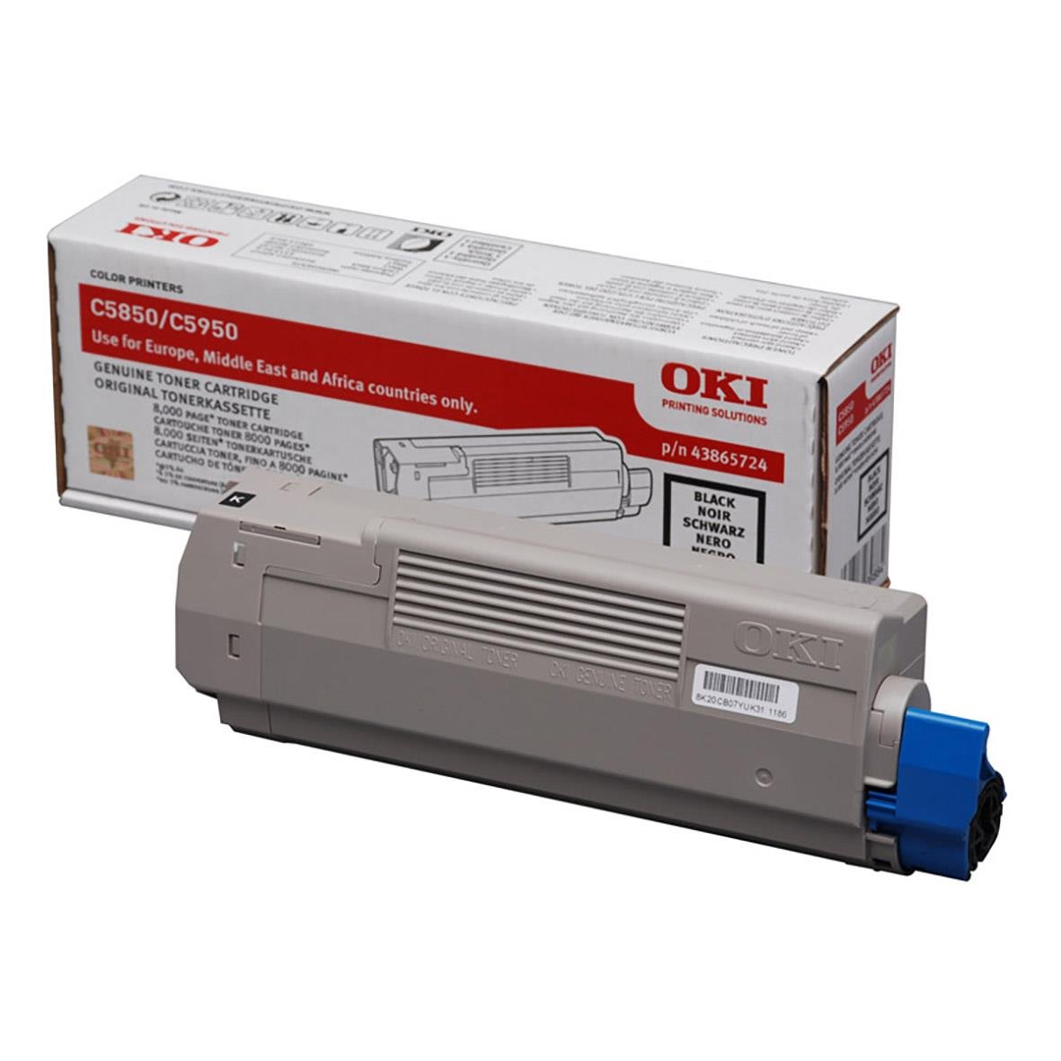 Svart lasertoner OKI 43865724 i originalförpackning för C5850/C5950 skrivare