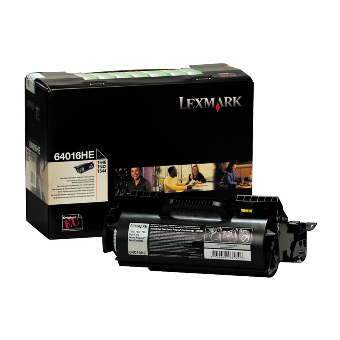 Svart lasertoner för Lexmark 21000 sidor 64016HE i förpackning