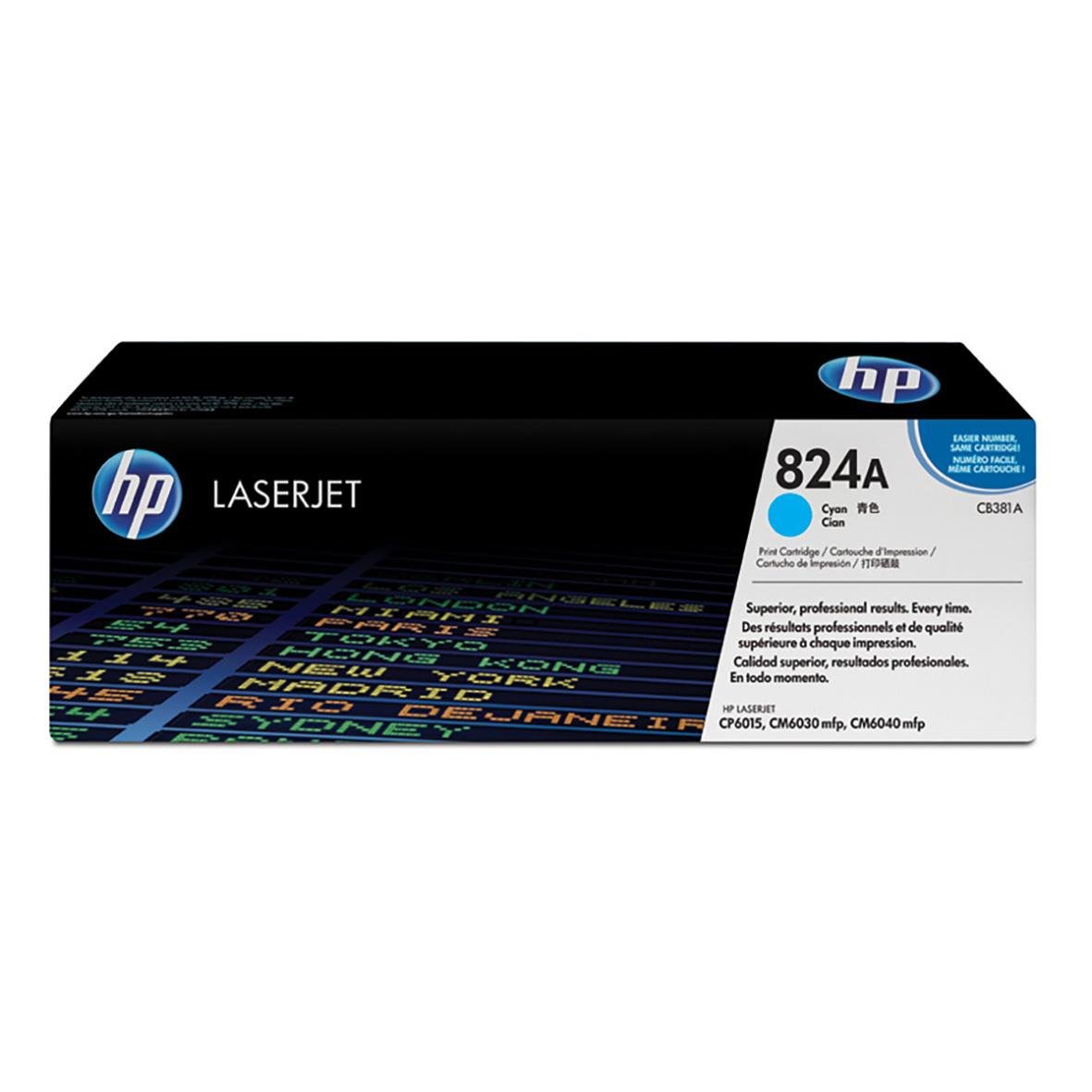 HP 381A Cyan laser toner i originalförpackning med HP och 824A märkning