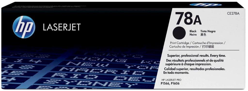 HP Lasertoner 278A svart för 2100 sidor, CE278A, med blå bakgrund och HP-logga