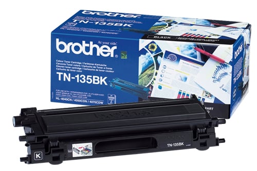 Svart laser tonerkassett Brother TN-135BK för 5000 sidor, i förpackning