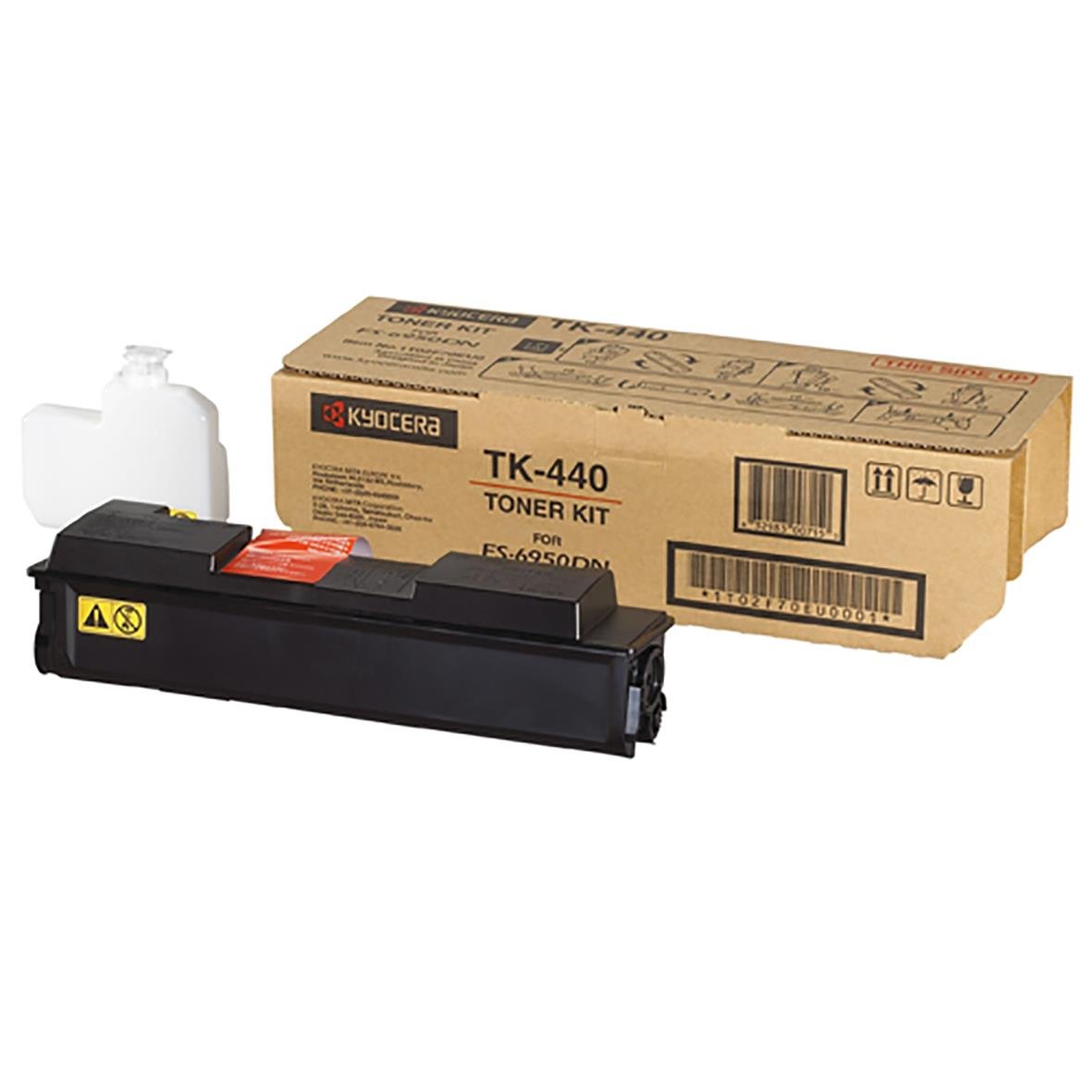 Svart lasertoner Kyocera TK-440 i förpackning med toner och flaska