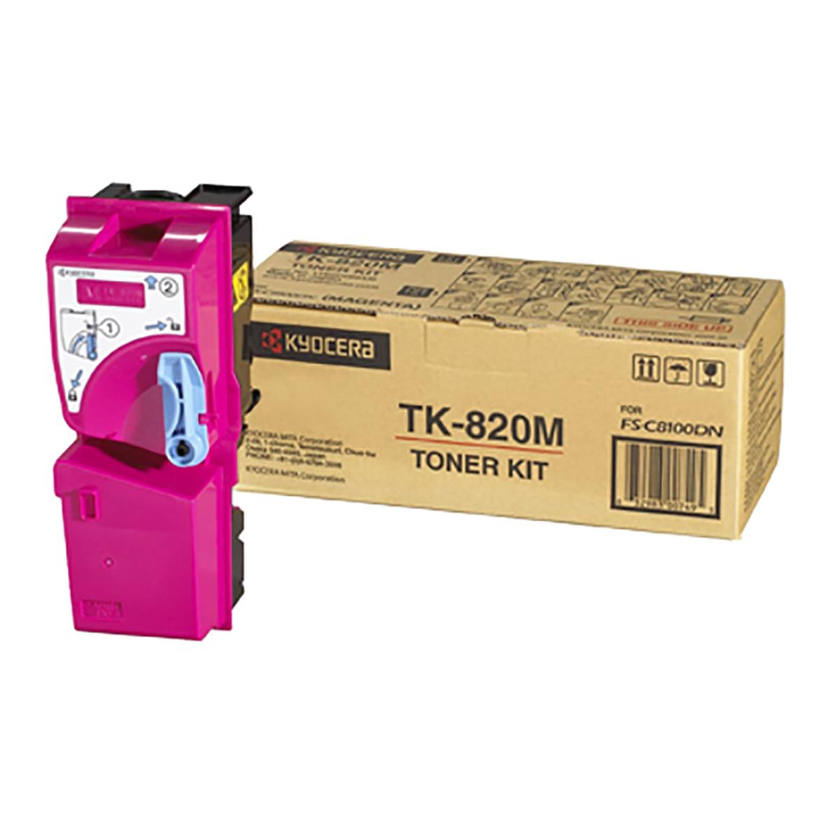 Magenta lasertoner Kyocera TK-820 i förpackning