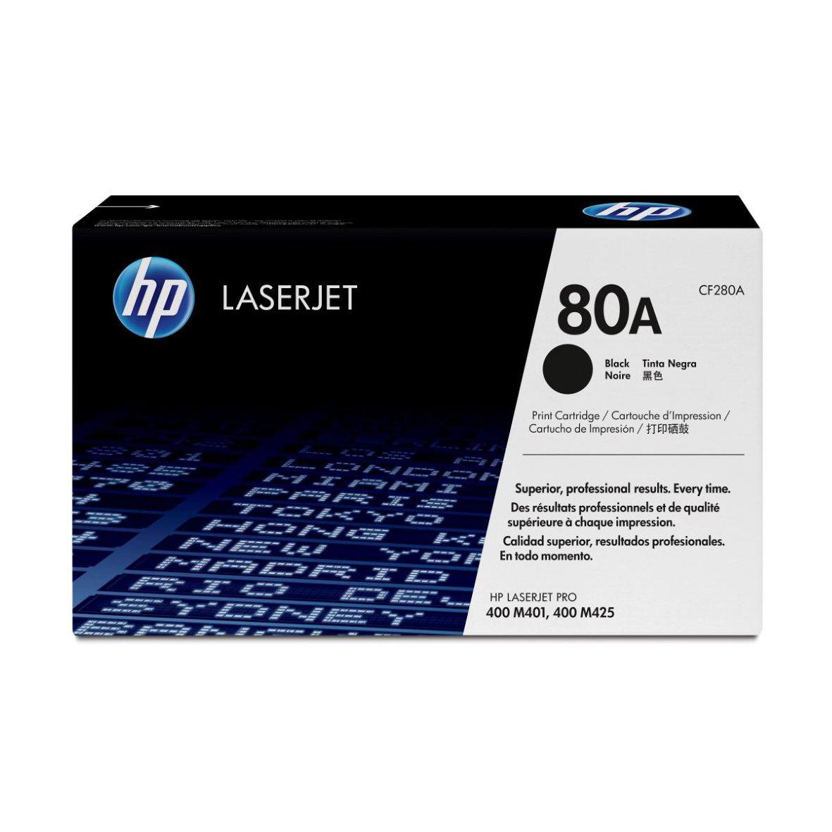 HP 80A svart lasertoner i originalförpackning med blå och vit design