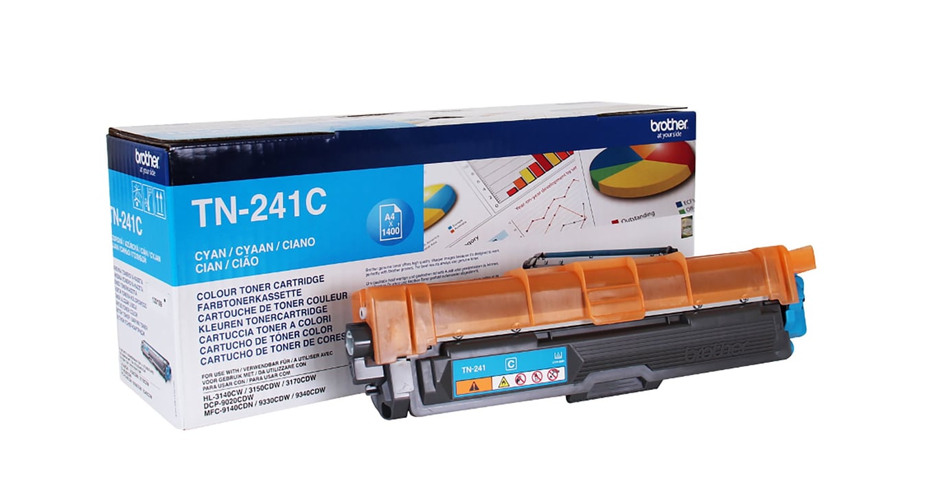 Lasertoner Brother TN-241C Cyan för skrivare, 1400 sidor, i förpackning